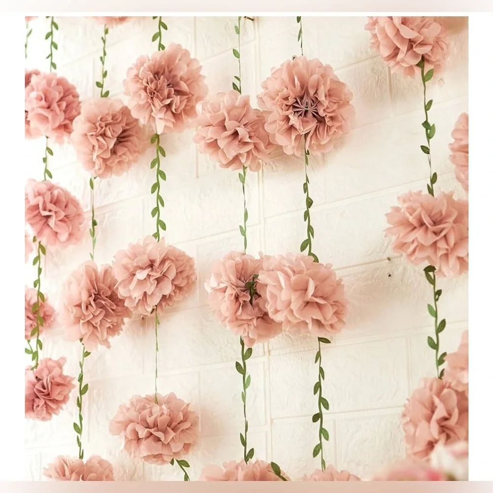 NEW Nude Tissue Paper Pom Pom Garland Paper Flowers Birthday Baby Shower wedding